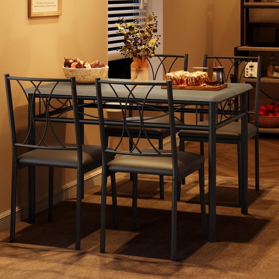 IDEALHOUSE Dining Table Set for 4, Kitchen Table and Chairs for 4, Rectangular Kitchen Table Set with Upholstered Chairs, Dining Room Table Set for Small Space, Apartment, Dinner, Retro Gray