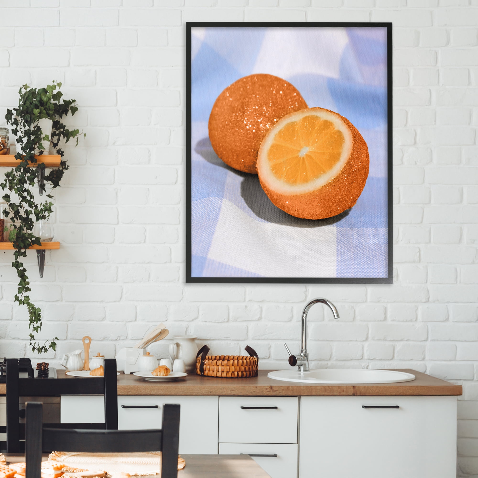 Stupell Industries Glimmer Orange on Blue Black Framed Giclee Art, design by LISH Creative
