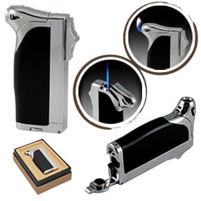 - Duplex Dual Style Torch & Flame Lighter - Black & Chrome