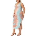 thumbnail image 4 of Agnes Orinda Women's Plus Size Mother's Day Sundress Tie Dye Side Split V Neck Sleeveless Beach Casual Midi Tank Dresses 1X Pink Blue, 4 of 5