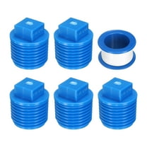 5Pack 1/2 Inch PT Male Thread Pipe Fitting Plug, Cleanout Plugs, Water Drain End Caps Coupling Adapter with Tape for Water Heater Supply Lines, Plumbing, Blue