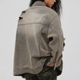 thumbnail image 4 of Women's Distressed Denim Jacket with Fashionable Large Pockets in Plus Sizes Womens Denim Jacket Dark Gray S, 4 of 7