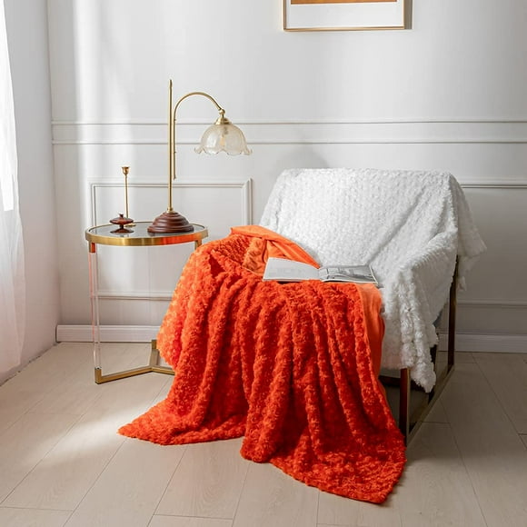 Simple&Opulence Plush Fluffy Throw Blanket Tridimensional Rose Pattern Soft Warm Microfiber Cozy Chic Shaggy Reversible Coverlet For Girls Home D Cor Couch 50""X 60"" Mandarin Red