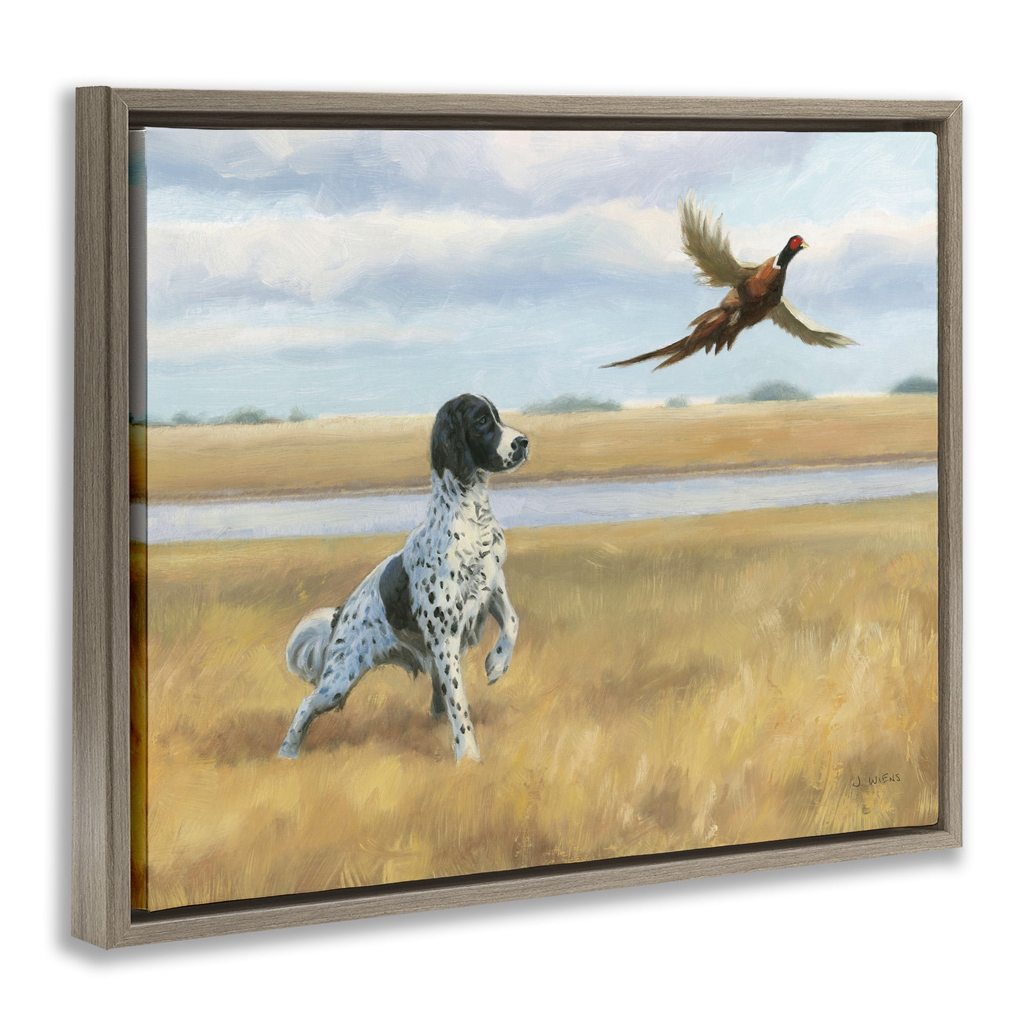 Stupell Industries Pointer Dog & Pheasant Animals & Insects Painting Brown Floater Framed Canvas Art Print Wall Art, 21 x 17