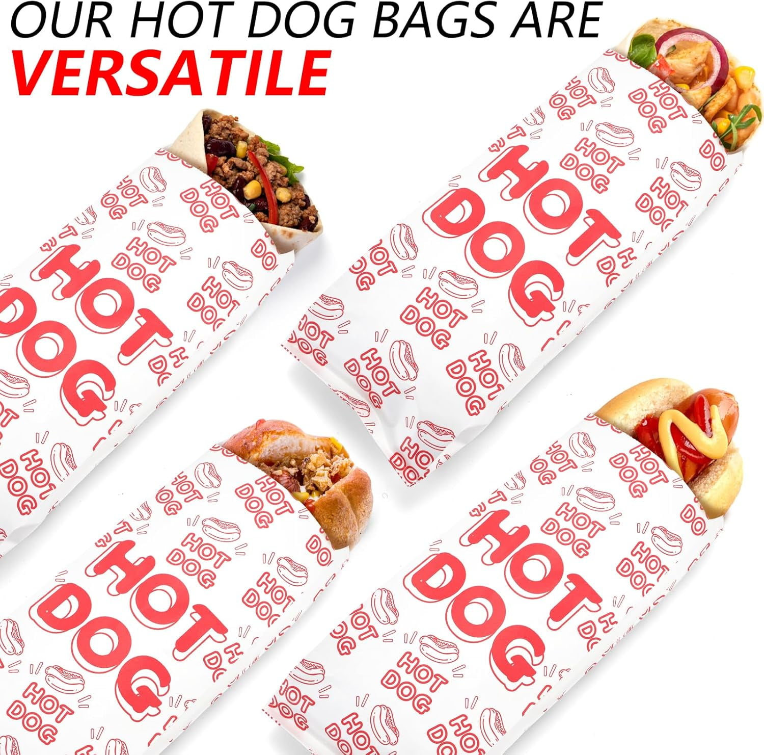200 Pcs Hot Dog Wrappers, Foil Hot Dog Sleeves, Grease Proof Hotdog Bag, Food Wrapper Disposable for Fast Foods, Food Trucks, Snack Bars, Carnival, 9.4x3.5x1.5 Inches
