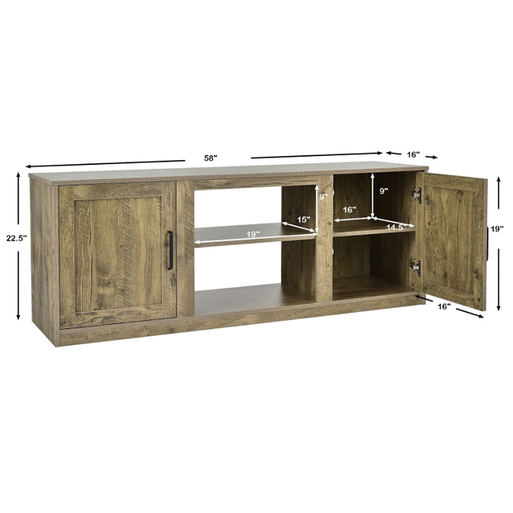 Finihen TV Stand, TV Cabinet, 58 Inch TV Stand with 1500W Faux Fireplace for TVs up to 65 Inch, Media Entertainment Center with Storage, for Living Room, Bedroom, Natural