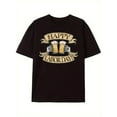thumbnail image 1 of Camiseta con estampado de jarra de cerveza "Feliz Día del Trabajo" para hombre - Algodón suave de 180 g, manga corta informal, cuello redondo, negra con estampado dorado y blanco, perfecta para celebr, 1 of 6
