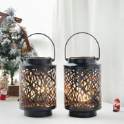 JHY DESIGN Set of 2 Hanging Metal Candle Lanterns with Handle for Patio Garden Outdoor(Hollow Branch)
