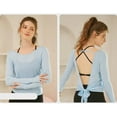 thumbnail image 6 of Breathable Tie Back Sheer Crop Top Long Sleeve Open Back Athletic Shirt Stretchy Casual Workout Cover Up for Women, 6 of 9