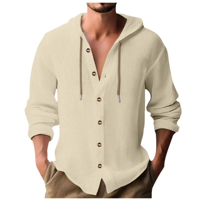 Chemise à Manches Longues pour Hommes Cardigan Décontracté de Vacances à Capuche