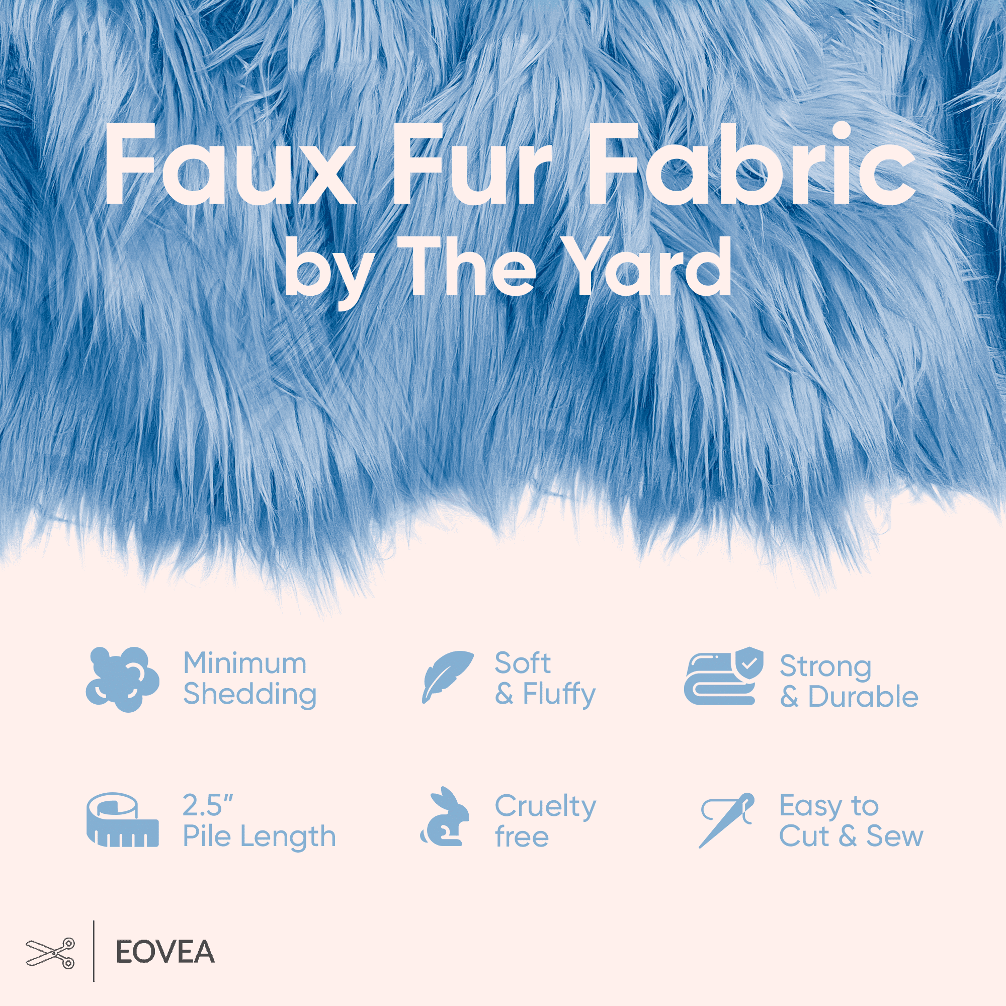 EOVEA Shaggy Faux Fur Fabric by The Yard - 18" X 60" Inch - Long Pile Fur - Fake Fur Materials - Soft & Fluffy Craft Fabric Supplies for DIY Arts & Crafts, Apparel, Costume, Rug(Baby Blue,Half Yard)