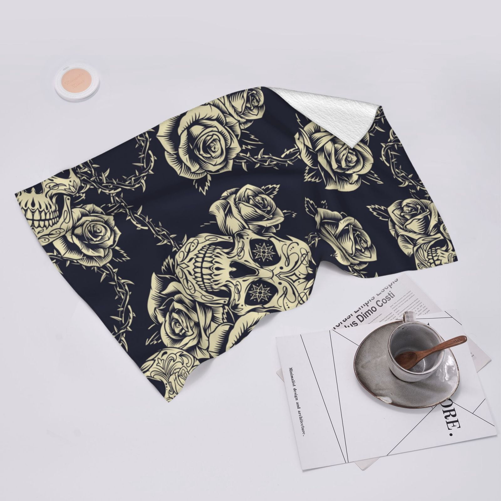 Black Skull Roses Cool 27.5" x 16" Ultra Soft Hand Towel, Face Wash Cloth for Bathroom, Gym, Travel, Pool
