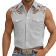 thumbnail image 1 of Shirts for Men Western Cowboy Print Geometric Sleeveless Casual Button Up Top Summer with Double Pockets Breathable Light Gray Shirt, 1 of 3