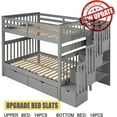 thumbnail image 4 of Bellemave Full Over Full Bunk Bed with Stairs and 6 Storage Drawers, Solid Wooden Detachable Bunk Bed Frame with Storage Shelves for Teens Adults (Grey), 4 of 10