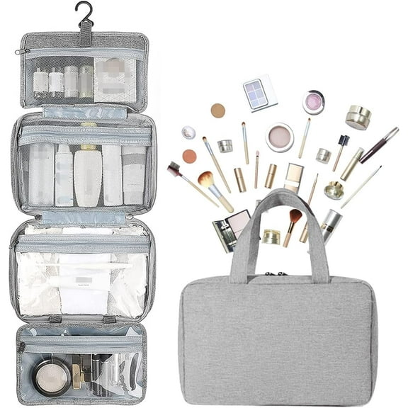 SSOTTNXY Waterproof Hanging Toiletry Bag with 4 Foldable Compartments, Large Travel Organizer