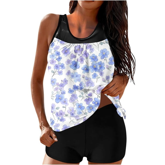 Guieoi Swimsuit Women Plus Size Women's Two Piece Tankini Swimsuit with Floral Print, Wide Strap Modest Bathing Suit with Boy Shorts High-waisted Two-piece Swimsuit Multicolor XXL