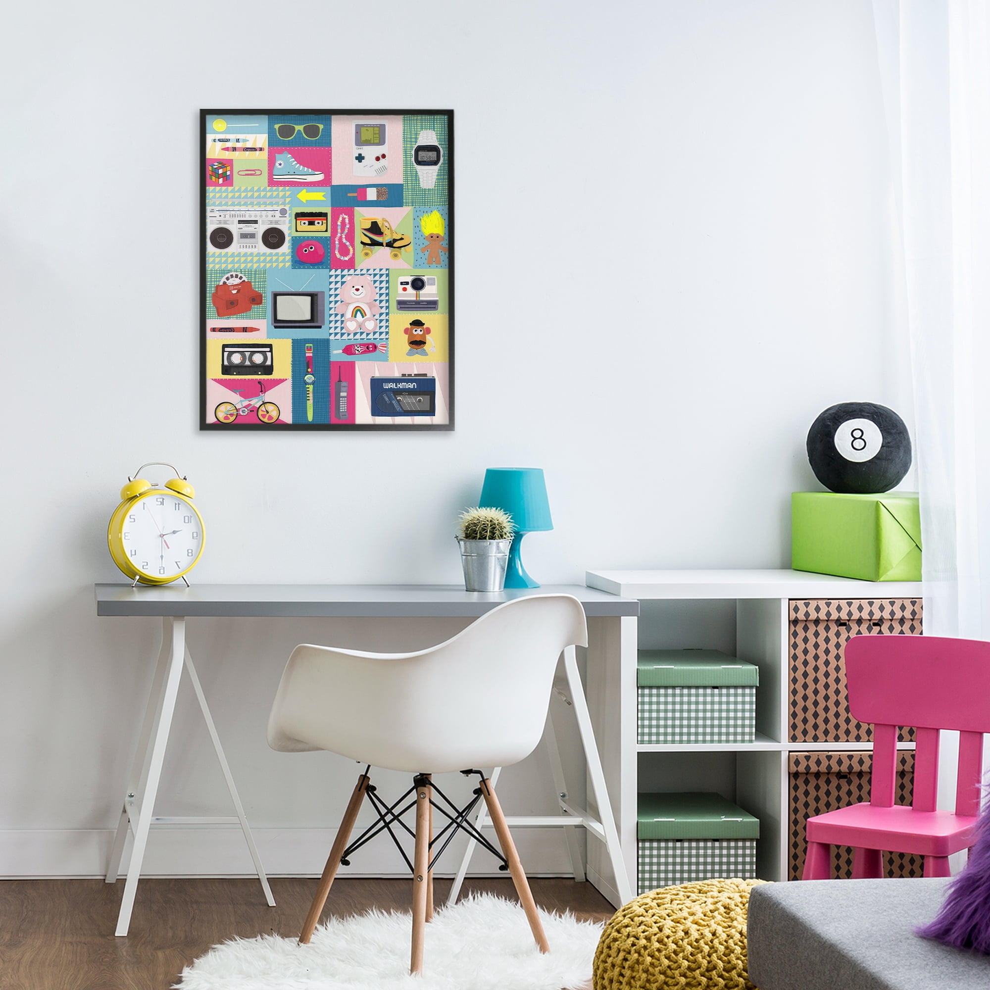 Stupell Industries Retro 80's Patchwork Collection Black Framed Giclee Art, design by Hanna Melin