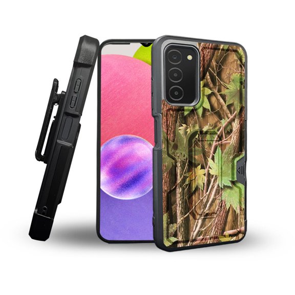 ANJ  Rugged Shockproof Holster Case Card Slot Kickstand   Tempered Glass Cover for Samsung Galaxy A03s - Tree Camo 2