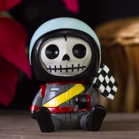Ebros Furrybones Speed Racer With Helmet And Flag Skeleton Figurine Furry Bones