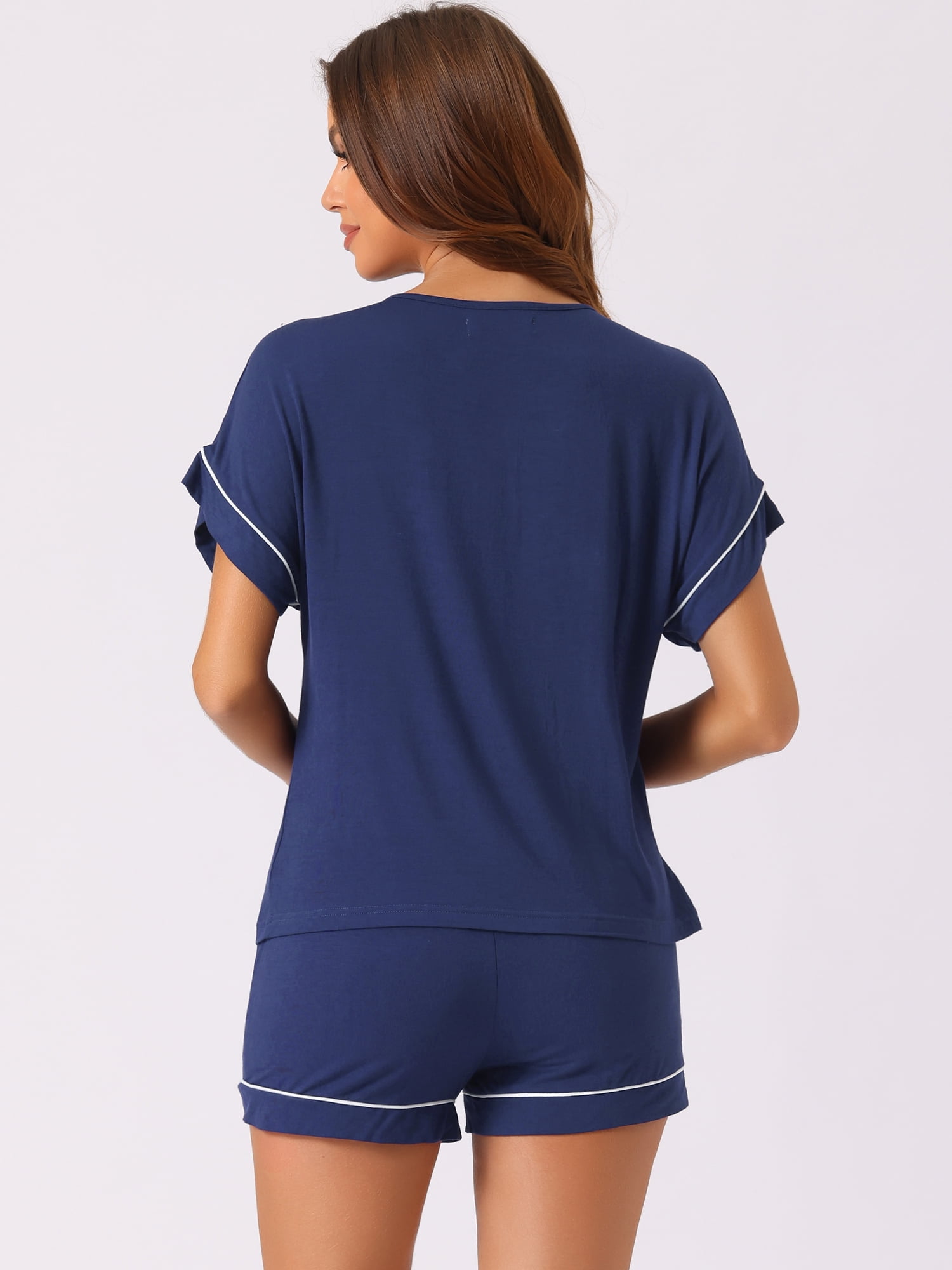 DARING DIVA Women's Button Down Short Sleeve Bridesmaid Soft Modal Pajama Set 2XL Navy Blue
