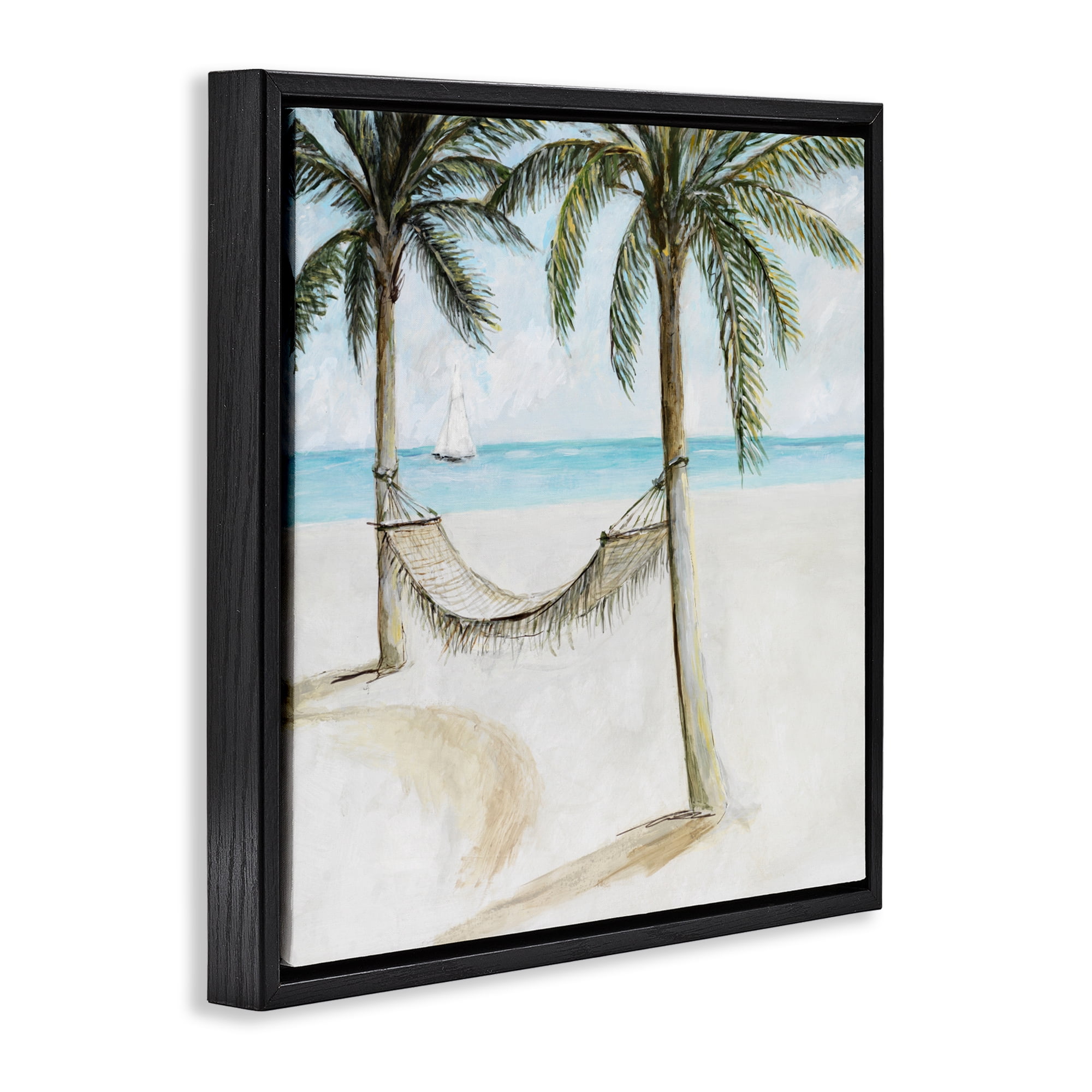 Stupell Industries Beach Hammock Coastal Scene Black Framed Floater Canvas Wall Art, design by Lorenzo Collective