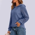 thumbnail image 5 of Gaigiky Shirts for Women Round Neck Drawstring Hoodies Solid Color Lace Spliced Long Sleeve Loose Fit Fall Daily Casual Pullover Outfits, 5 of 7
