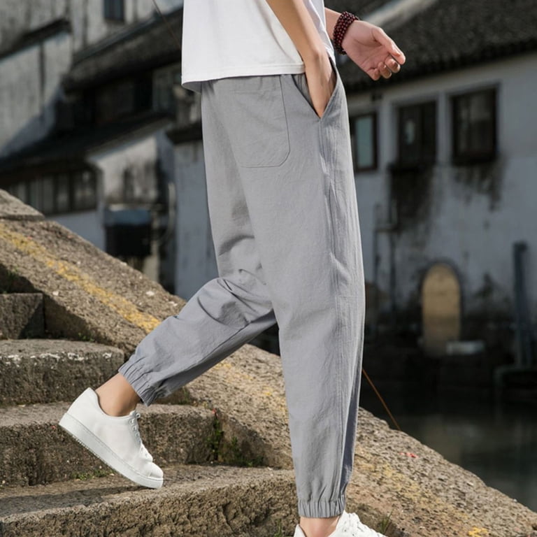 DHFJKG Men'S Casual Pants Elastic Waistband Adjustable Drawstring Loose Fit Quick Drying Ice Silk Training Sweatpants Everyday Wear Breathable Trouse