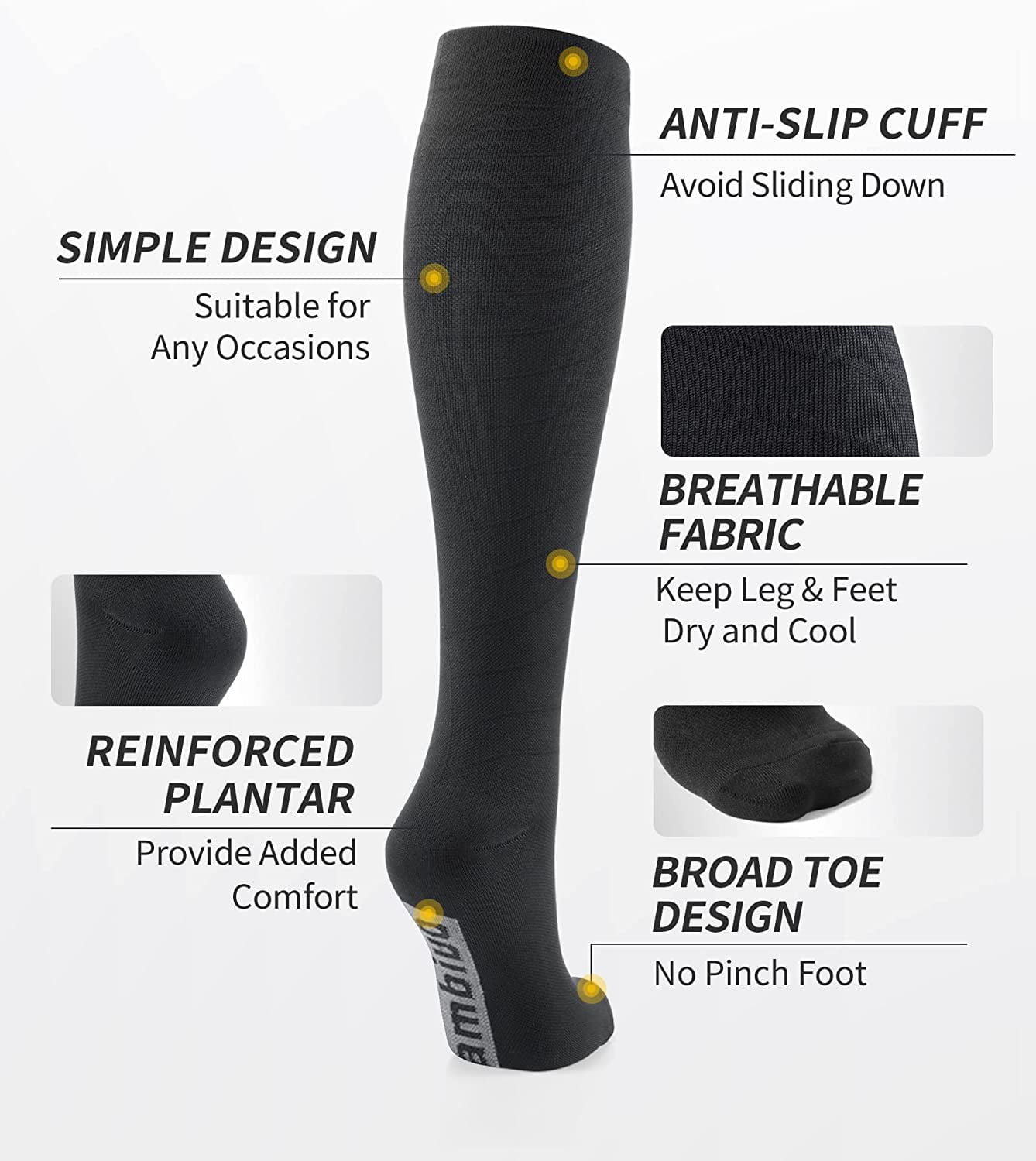 Cambivo Compression Socks for Women and Men 3 Pairs, 20-30mmHg Knee High Socks for Running, Travel, Athletics, Nurse, Flight