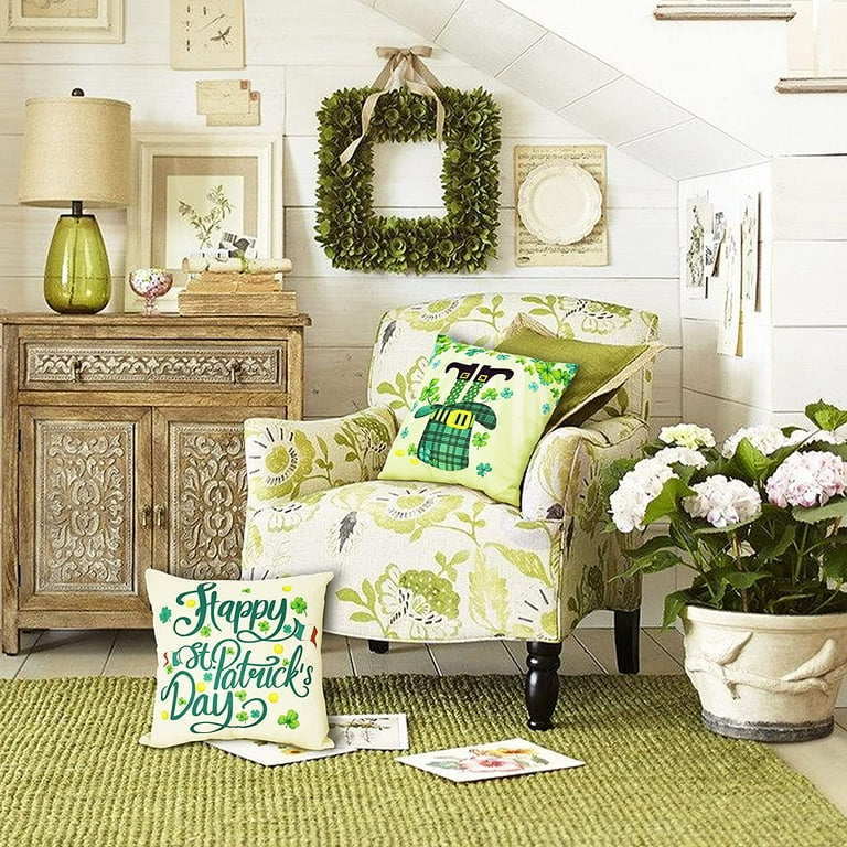 Yakuyir St Patricks Day Throw Pillow Covers 18x18 Set of 4 Linen