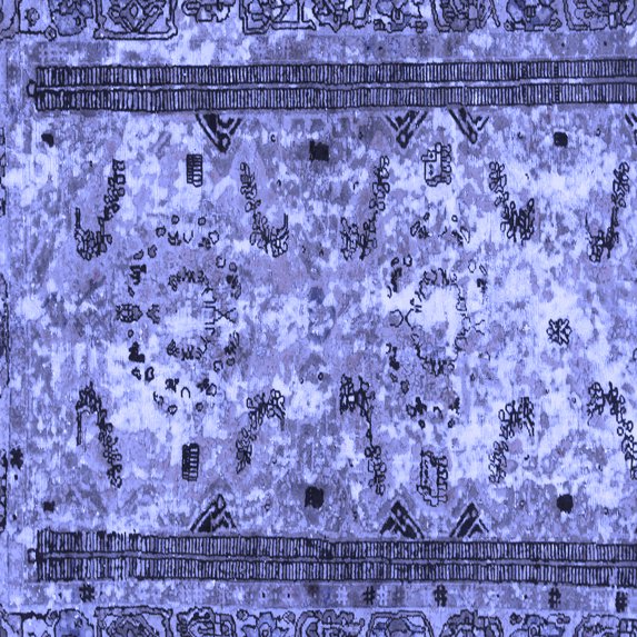 Ahgly Company Machine Washable Indoor Square Abstract Blue Modern Area Rugs, 7' Square