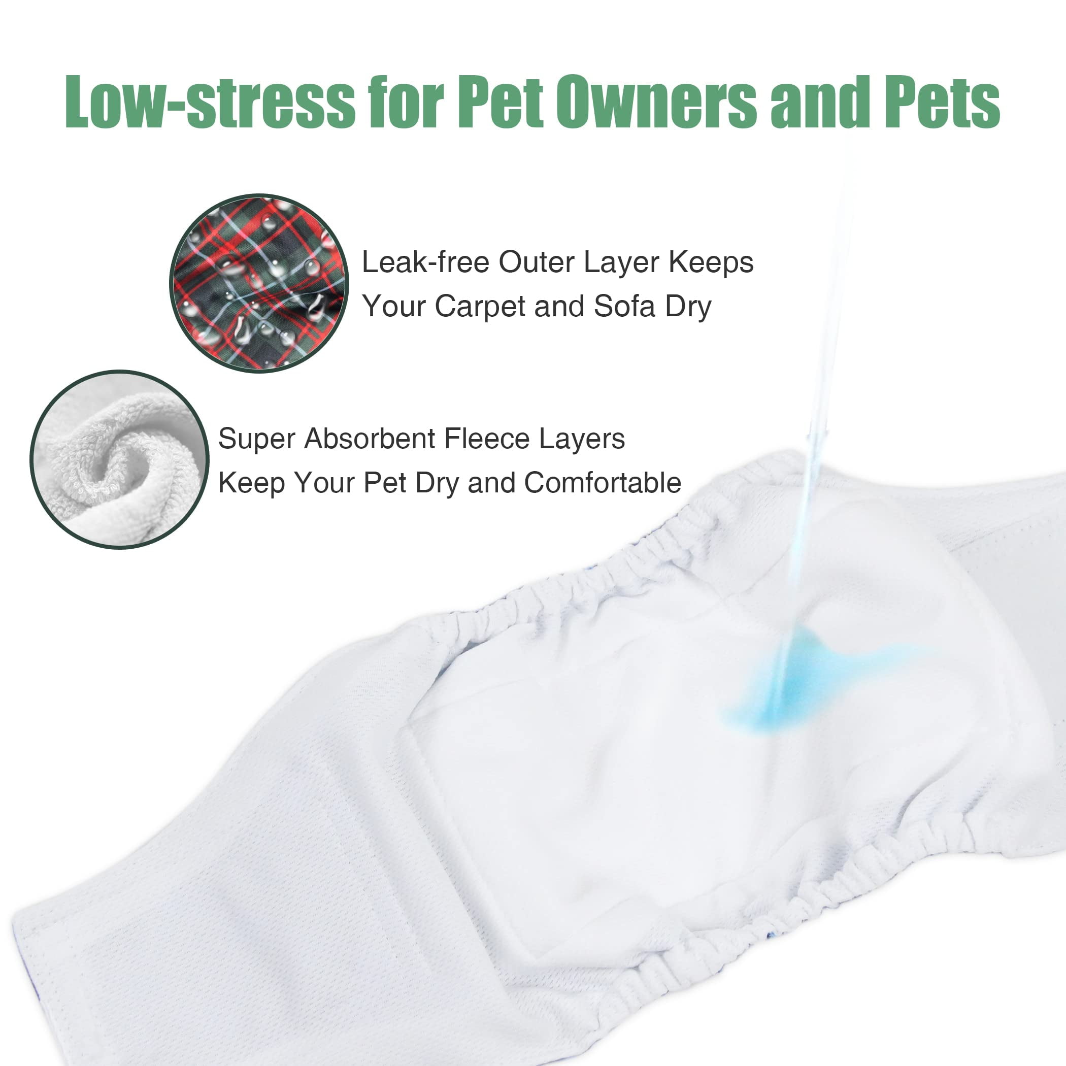 Wegreeco Pack of 3 Reusable Male Dog Belly Band, Washable Premium Male Dog Diapers, Super-Absorbent Dog Wraps, Medium, Blue, Green, Red Plaid