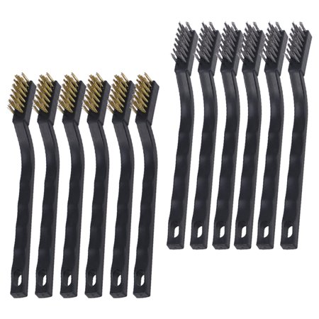 12pcs Practical Copper Handle Toothbrush Golden for Cleaning Steel Welding Scratch Rust Silver+ Carbon Wire Masonry Stainless Heavy Useful Curved Bristle Brush and Duty Slag