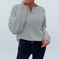 thumbnail image 2 of SMihono Trendy Plus Size Knit Sweater Women Fashion V-neck Long Sleeve Top Solid Pocket Sweater Gray 4, 2 of 6