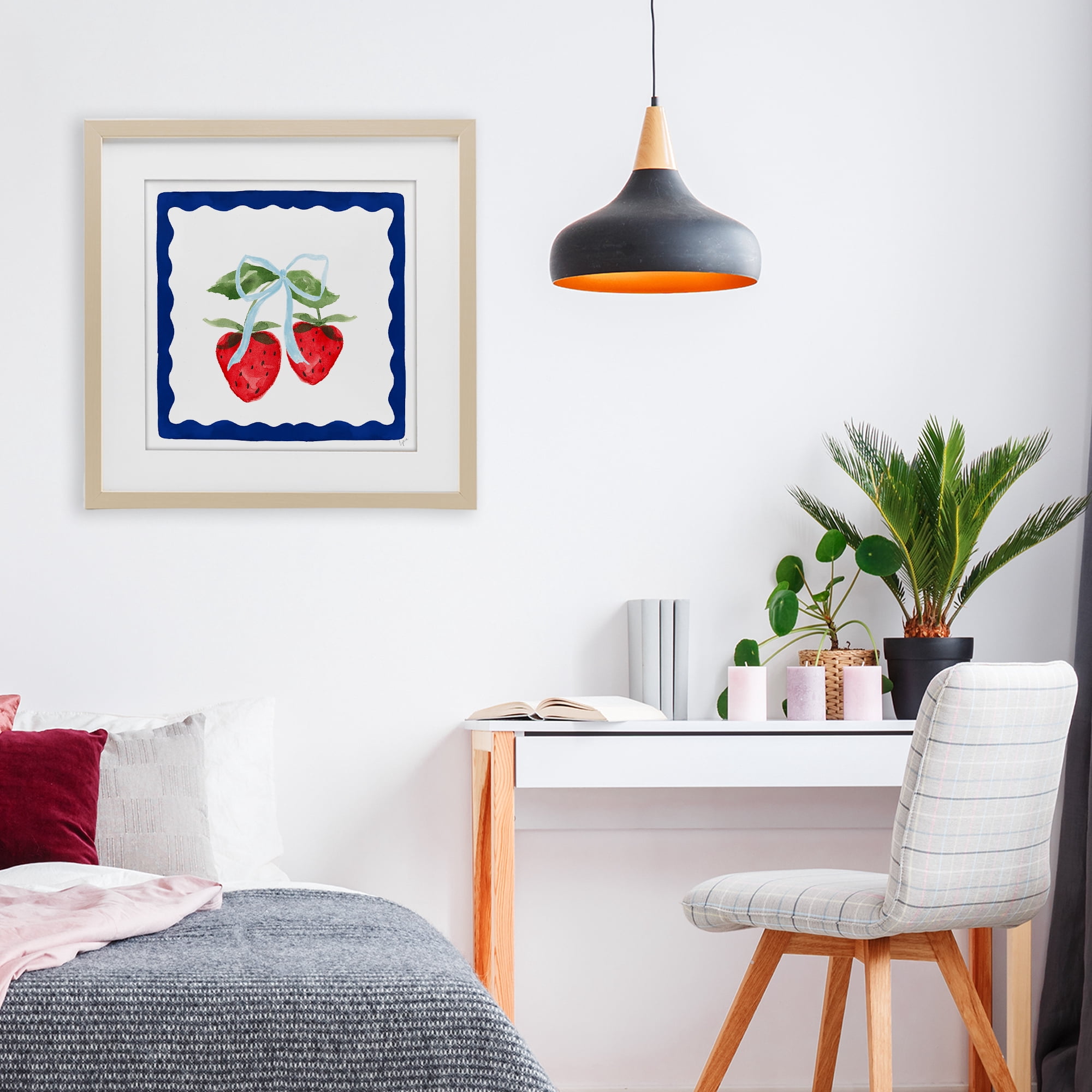 Stupell Industries Summer Bordered Strawberries Birch Framed Print Under Glass, design by Lucille Price