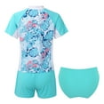 thumbnail image 2 of YONGHS Teens Girls Flower Frinted Short Sleeve Top with Briefs Shorts Rash Guard 3 Pcs Swimwear Set Light Green 12, 2 of 5