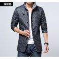 thumbnail image 3 of Chaqueta de cuero PU con cuello de piel gruesa de terciopelo sólido para hombre de otoño e invierno, chaqueta de cuero de talla grande, abrigo de motocicleta, ropa de motorista para hombre, 3 of 5