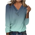 thumbnail image 2 of VgaVtl T Shirts for Women Plus Size Long Sleeve V-Neck Tops for Women Loose Green Gradient Color Workout Button Casual Shirts,M, 2 of 7