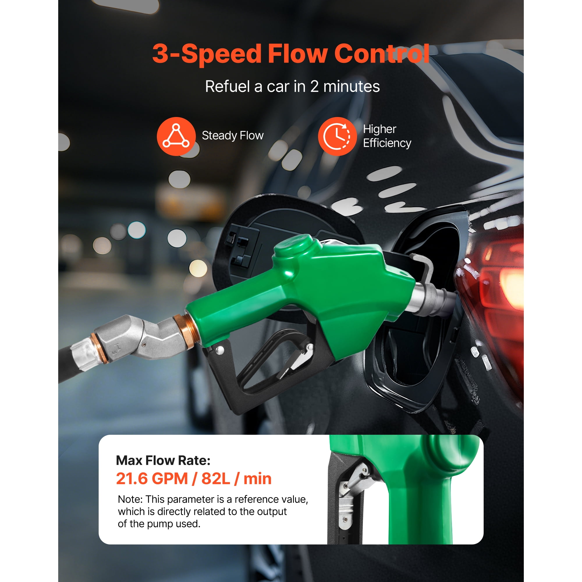 KFFKFF 1-Inch NPT Automatic Fuel Nozzle with Auto Shut-Off, 21.6 GPM Max Flow Rate, 3-Speed Trigger Lock, and 1-3/16 Inch Spout for Gasoline, Diesel, and Kerosene, Green