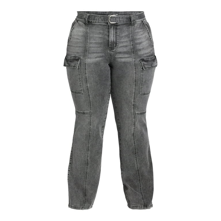 Madden NYC Women's and Women's Plus Belted Cargo Jeans, 32 Madden NYC Women's and Women's Plus Belted Cargo Jeans, 32