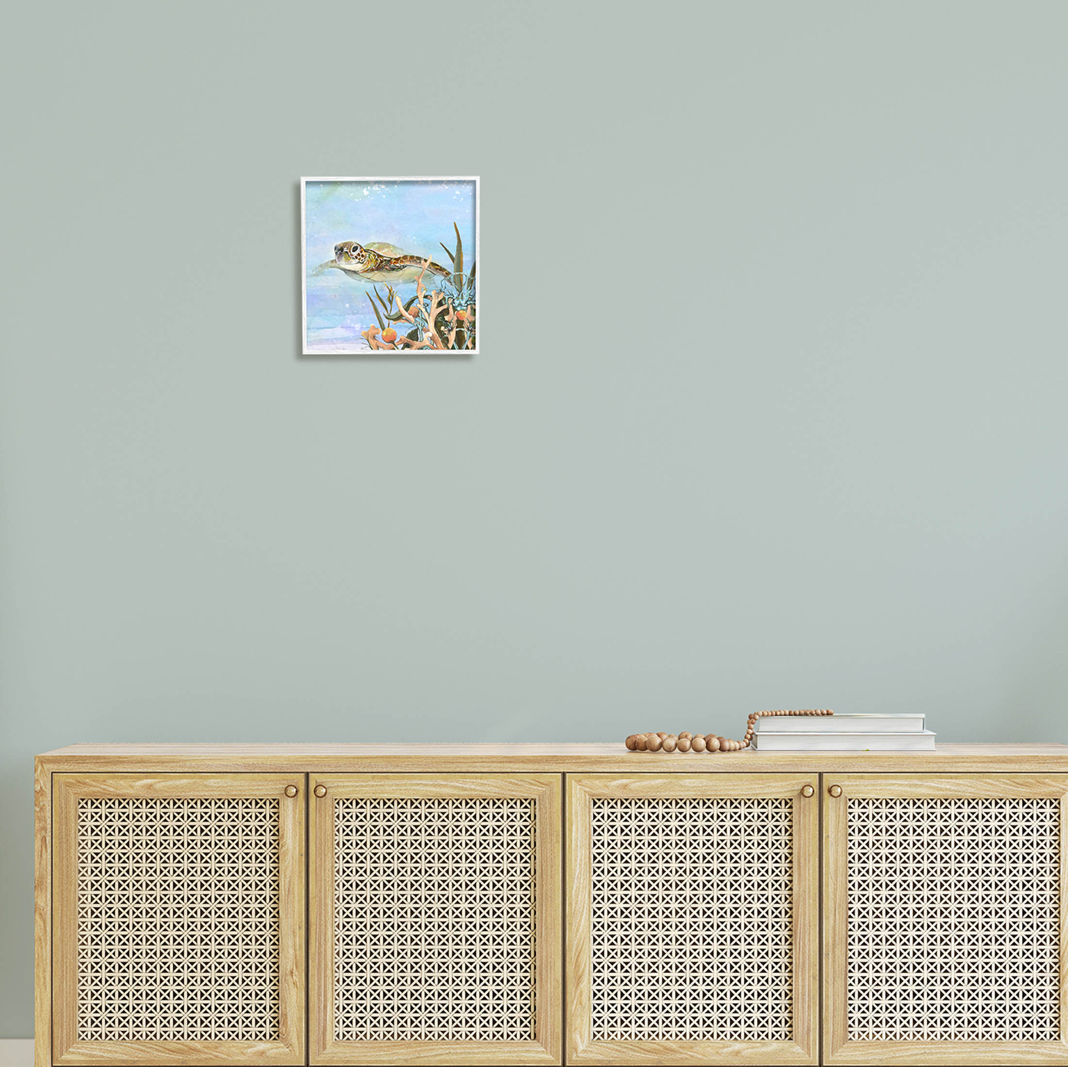 Stupell Industries Underwater Sea Turtle Swimming Graphic Art White Framed Art Print Wall Art, Design by Diannart