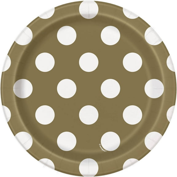 Gold Polka Dot Paper Dessert Plates, 7in, 8ct