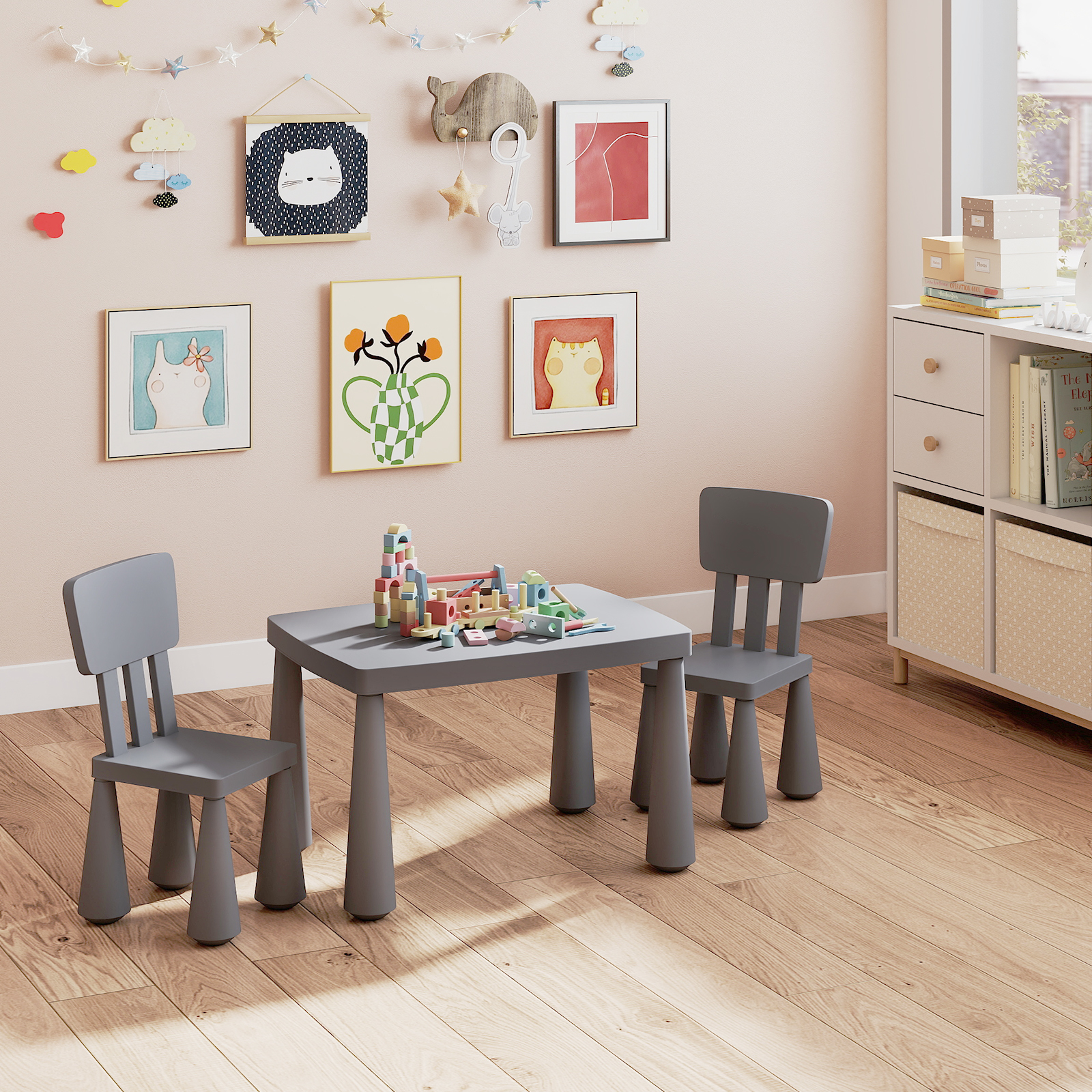 Gymax Kids Table & 2 Chairs Set Toddler Activity Play Dining Study Desk Gray