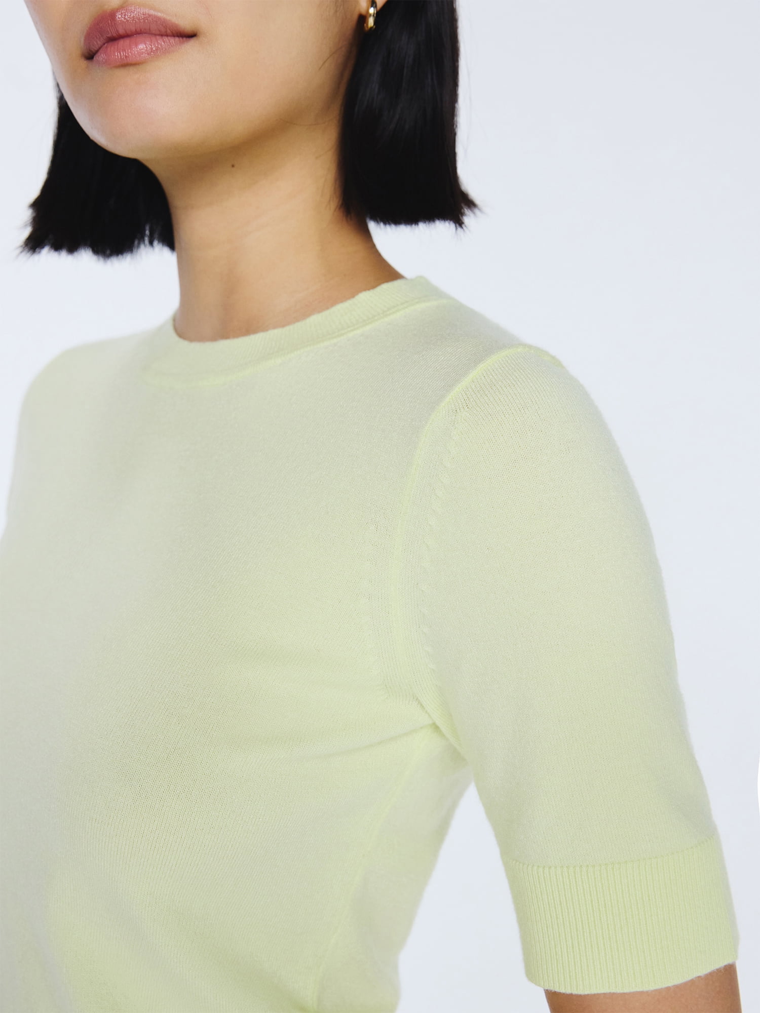 Free Assembly Women's and Women's Plus Cozy Yarn Shrunken Sweater Tee with Short Sleeves, Solid & Print, Lightweight, Sizes XS-4X