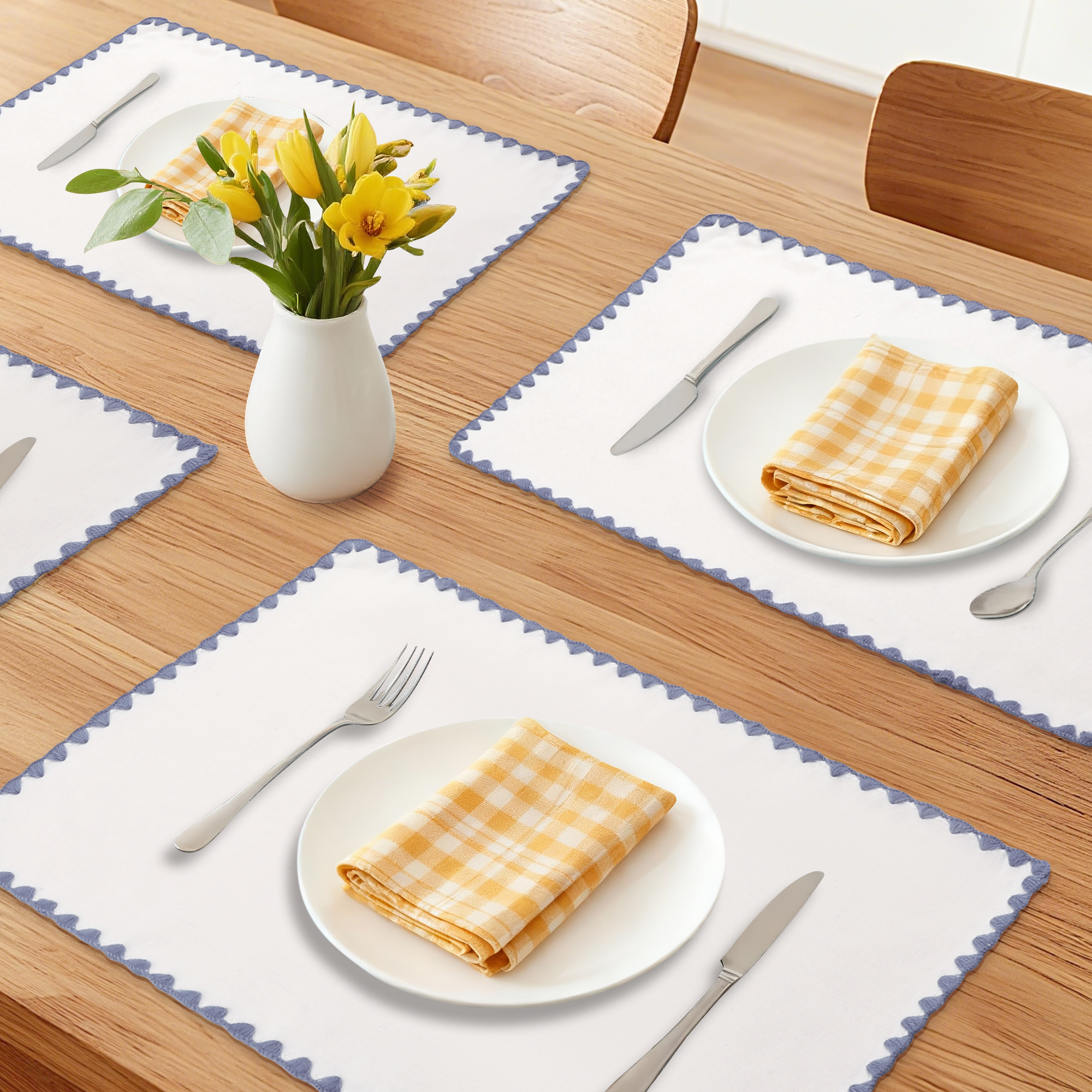 Unique Bargains Farmhouse Set of 4 Linen Placemats for Dining Table Decor Gray