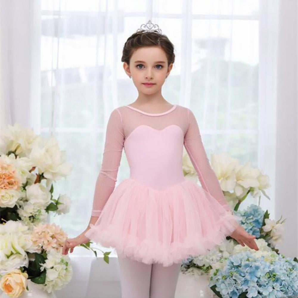 Girls Long Sleevele Ballet Dance Dress Leotard Tutu Skirt Kids Ballerina Costume 