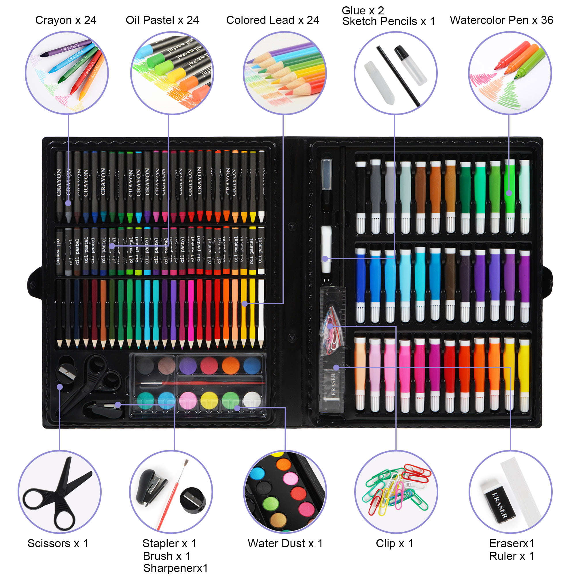 KIDDYCOLOR 109-Piece Deluxe Art Set for Kids with Plastic Case Gift for Kid