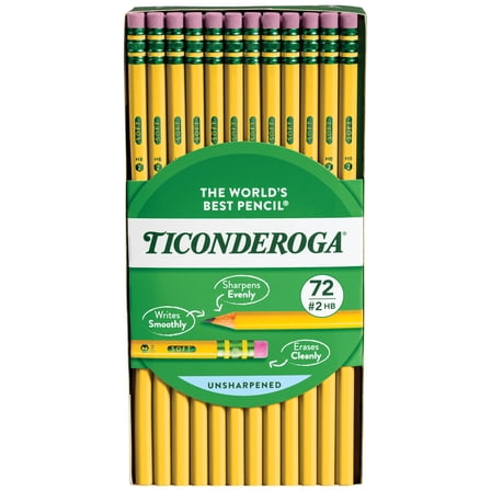 Ticonderoga Wood-Cased Pencils, #2 HB Soft, Yellow, 72 Count