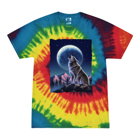 Wild Bobby, Full Moon Snow Wolf Howling Animal Lover Tie-Dye T-Shirt