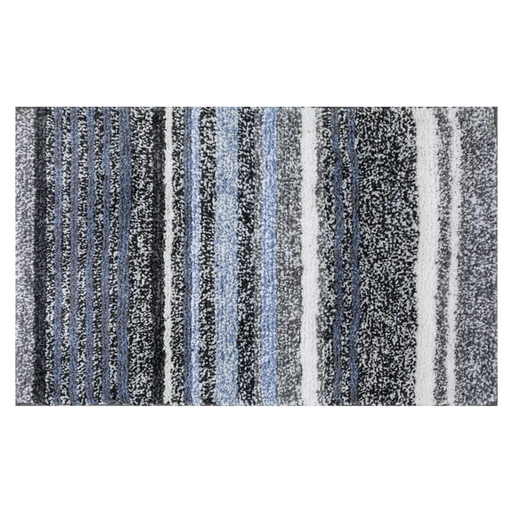 Unique Bargains Striped Bathroom Mat Soft Non-Slip Quick Dry Bath Rugs Grey 16" x 24"