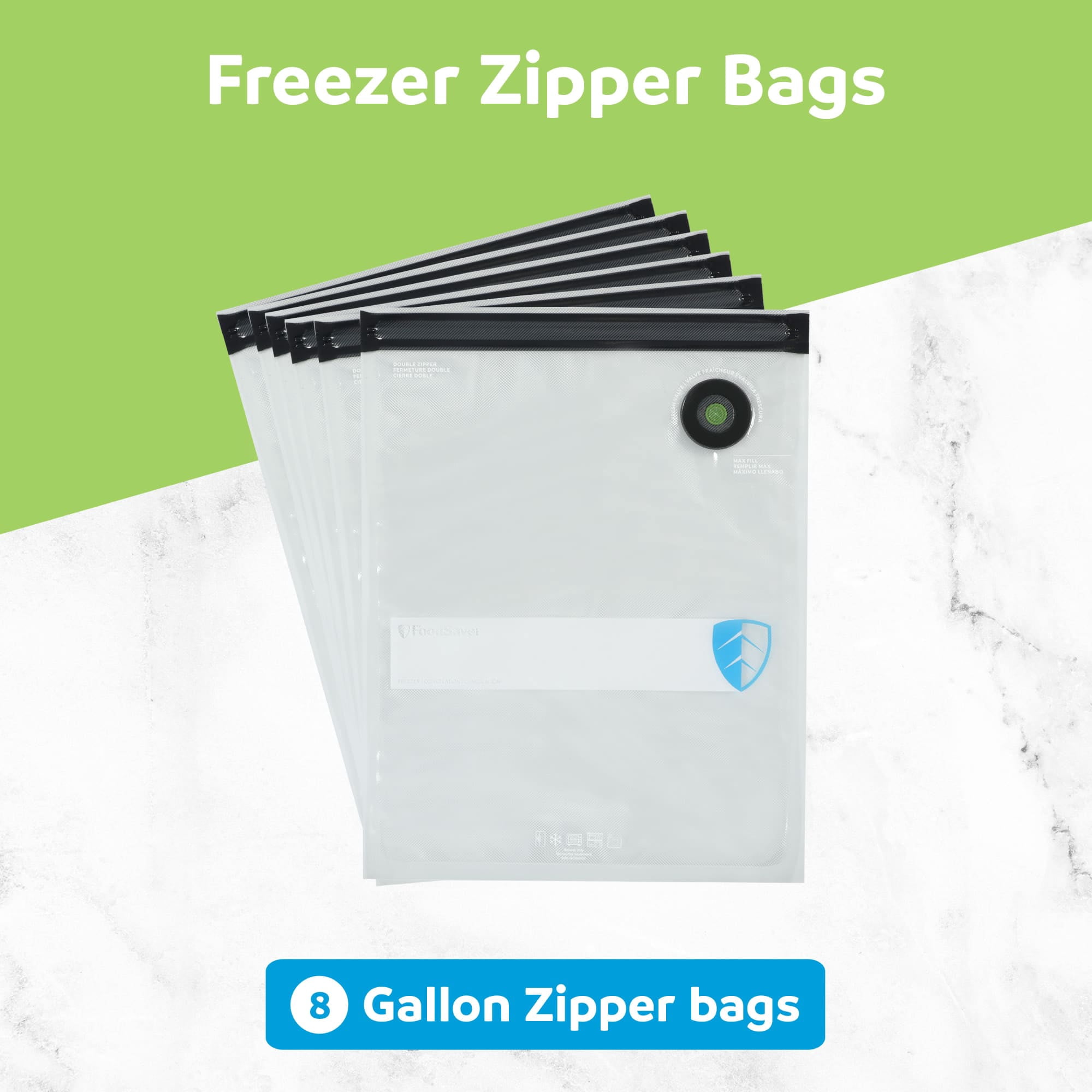 FoodSaver Reusable Gallon Vacuum Zipper Bags, 8 Count BPA-Free Storage Bags for Food, Sous Vide, and Meal Prep, Compatible with Handheld Sealers
